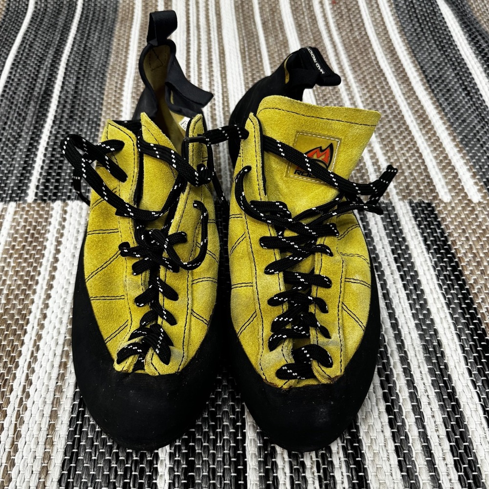 Mad Rock Climbing Shoes Mens 13 Lace-Up Yellow Suede EU 47 Mad Rubber Sole Rand